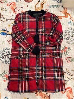 Sanctuary Red Plaid Zip-Front  Jacket with Black Trim